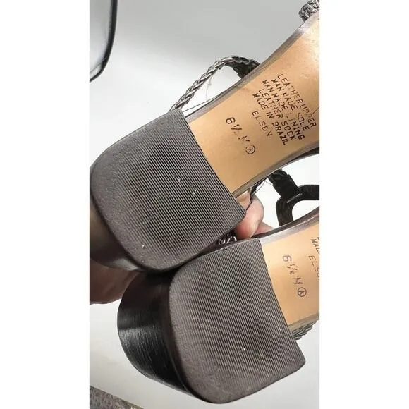 Enzo Angiolini Elson Brown Leather Slip On Sandal Mules Size 6.5M Made In Brazil