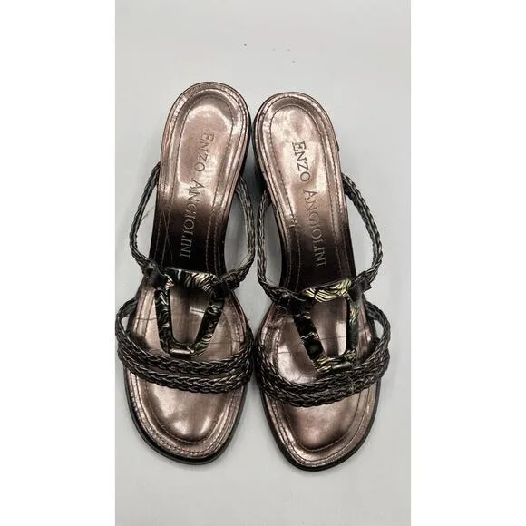Enzo Angiolini Elson Brown Leather Slip On Sandal Mules Size 6.5M Made In Brazil