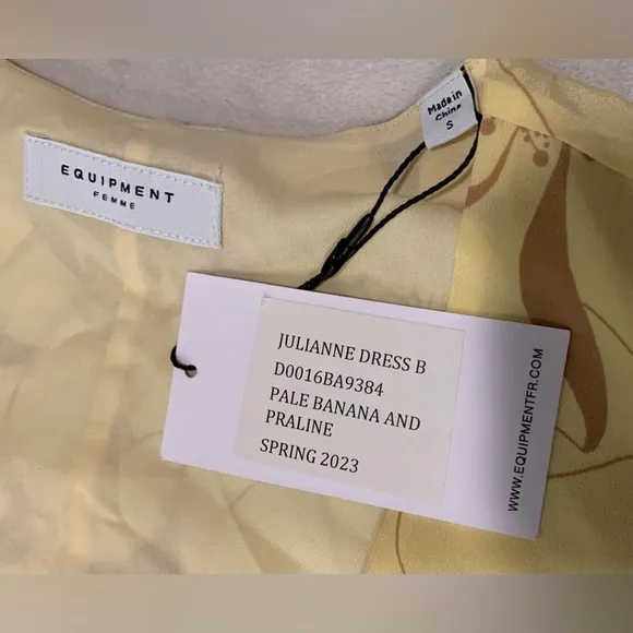 Equipment Femme Julianne 100% Silk Midi Dress Pale Yellow Brown Size small NWT