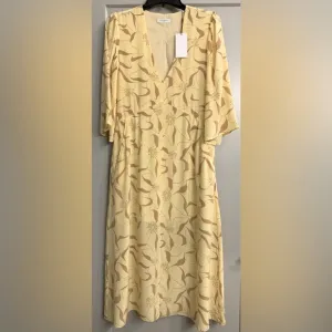 Equipment Femme Julianne 100% Silk Midi Dress Pale Yellow Brown Size small NWT