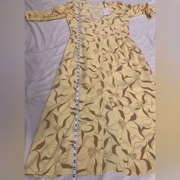 Equipment Femme Julianne 100% Silk Midi Dress Pale Yellow Brown Size small NWT