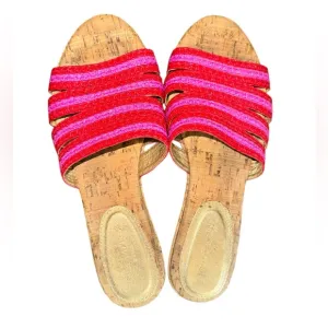 Eric Javitz New York Rafia Braided Cork Wedge Slide Sandals Women’s Size 9