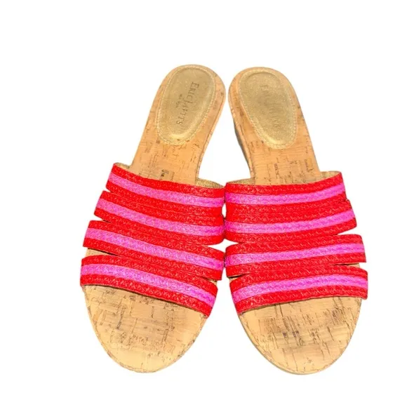 Eric Javitz New York Rafia Braided Cork Wedge Slide Sandals Women’s Size 9