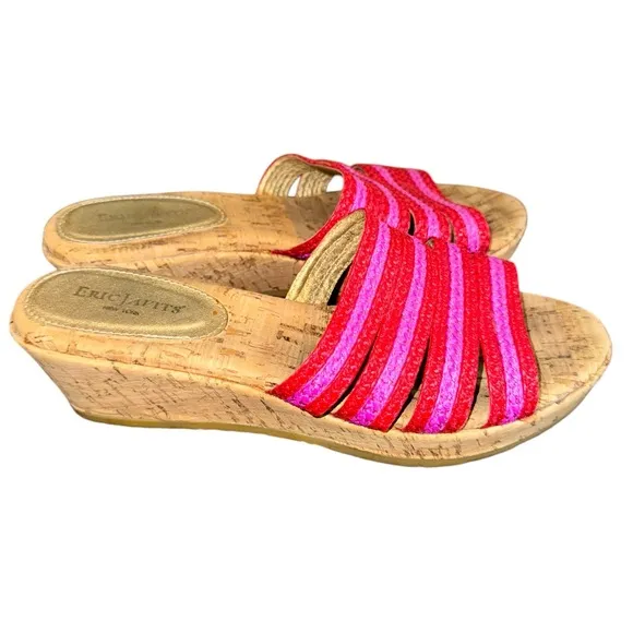 Eric Javitz New York Rafia Braided Cork Wedge Slide Sandals Women’s Size 9
