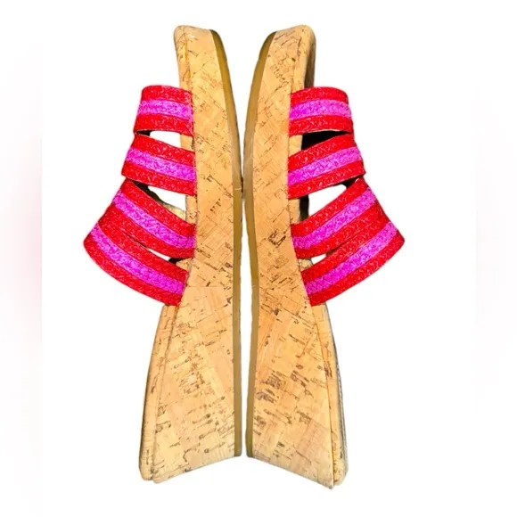 Eric Javitz New York Rafia Braided Cork Wedge Slide Sandals Women’s Size 9