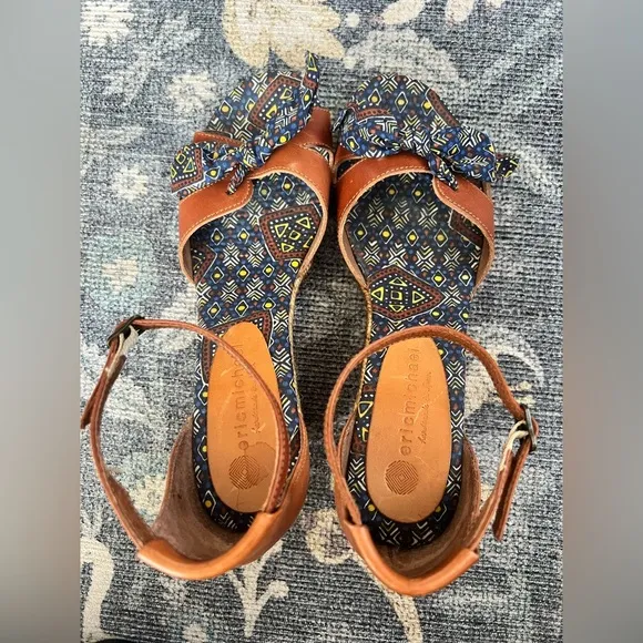 Eric Michael Leather Tribal Print Textile Espadrille Wedge Sandals