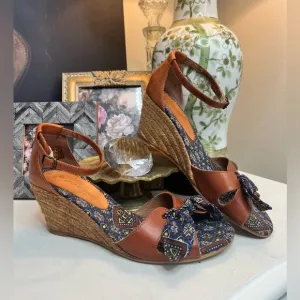 Eric Michael Leather Tribal Print Textile Espadrille Wedge Sandals