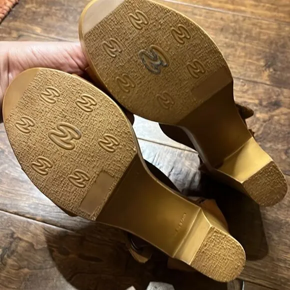 Eric Michael Toffee Leather Platform Sandal, 7!
