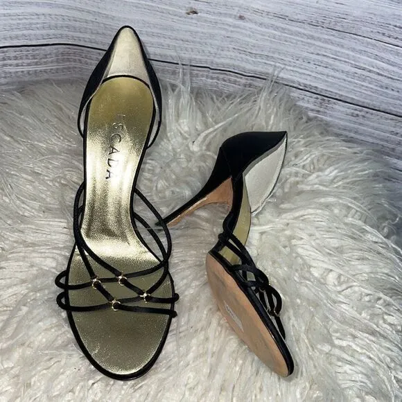 Escada Sandals womens size 6 rhinestones Metallic  strappy Satin Made In Italy