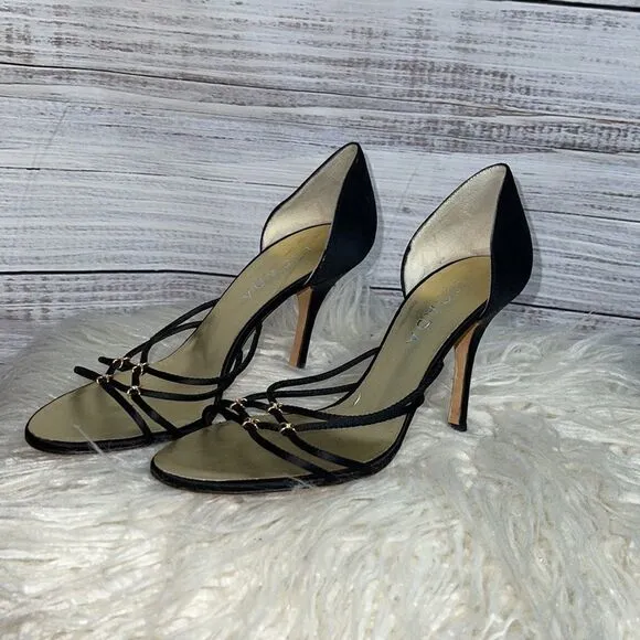 Escada Sandals womens size 6 rhinestones Metallic  strappy Satin Made In Italy