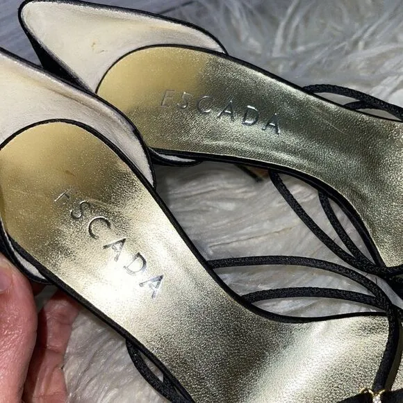 Escada Sandals womens size 6 rhinestones Metallic  strappy Satin Made In Italy