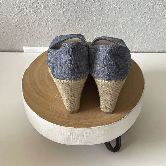 EUC Report Womens Denim Open Toed Wedge Sandals Size 5
