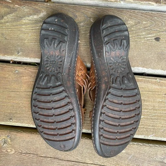 EUC UGG Keala Brown Woven Leather Huarache Slip On Sandals in Women's 9/EU 40