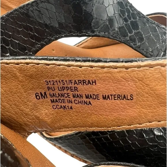 Euro Soft By Sofft Black Patent Farrah Cork Wedge Sandals Size 6 Women’s