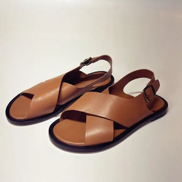 Everlane The City Crossover Sandal in Desert Tan Brown Leather Size 6.5 New