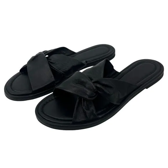 EVERLANE The Day Twist Sandal Black Leather Slip On Flat Heel Size 9 NEW