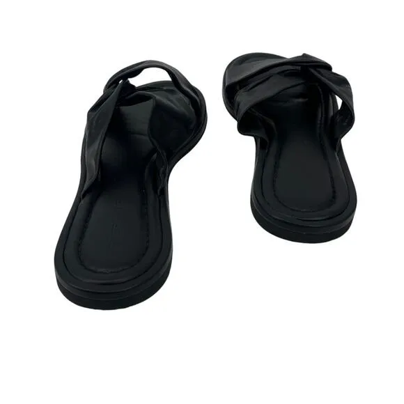 EVERLANE The Day Twist Sandal Black Leather Slip On Flat Heel Size 9 NEW