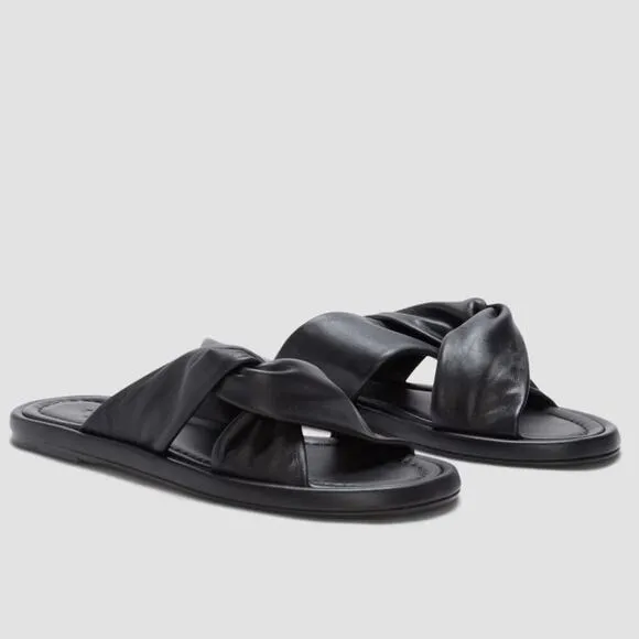 EVERLANE The Day Twist Sandal Black Leather Slip On Flat Heel Size 9 NEW