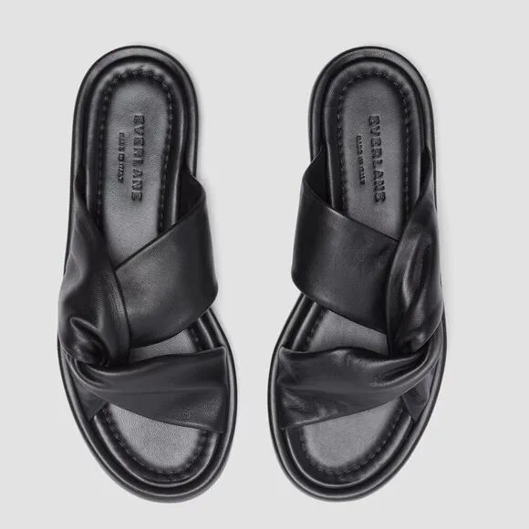 EVERLANE The Day Twist Sandal Black Leather Slip On Flat Heel Size 9 NEW