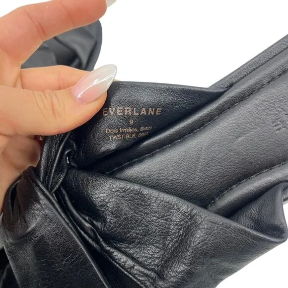 EVERLANE The Day Twist Sandal Black Leather Slip On Flat Heel Size 9 NEW