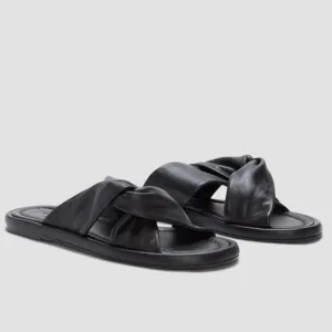 EVERLANE The Day Twist Sandal Black Leather Slip On Flat Heel Size 9 NEW
