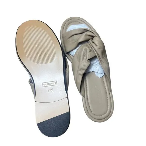 EVERLANE The Day Twist Sandal Warm Khaki Leather Slip On Flat Heel 11 NEW