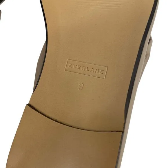 EVERLANE The Day Twist Sandal Warm Khaki Leather Slip On Flat Heel Size 9 NEW