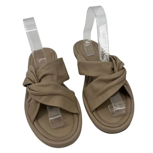 EVERLANE The Day Twist Sandal Warm Khaki Leather Slip On Flat Heel Size 9 NEW