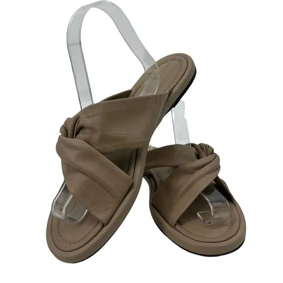 EVERLANE The Day Twist Sandal Warm Khaki Leather Slip On Flat Heel Size 9 NEW