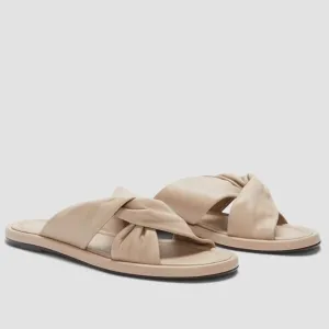 EVERLANE The Day Twist Sandal Warm Khaki Leather Slip On Flat Heel Size 9 NEW