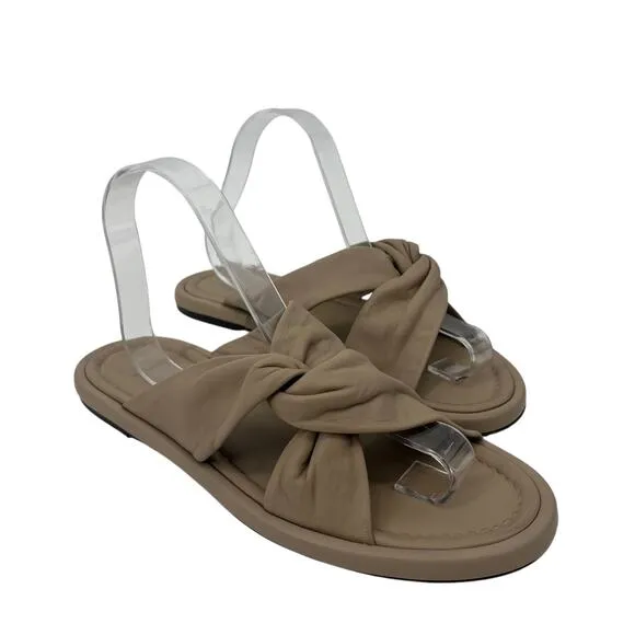 EVERLANE The Day Twist Sandal Warm Khaki Leather Slip On Flat Heel Size 9 NEW