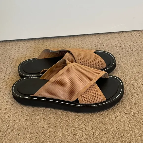 Everlane The ReKnit City Platform Sandals In Caramel Crossover Slides Size 8