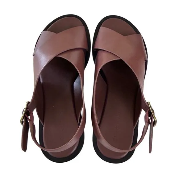 EVERLANE Women’s Leather The City Crossover Slingback Sandal in Rum-Size 11