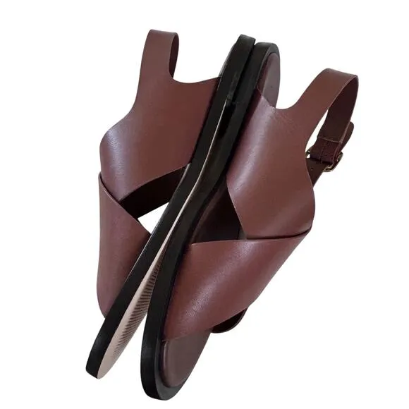 EVERLANE Women’s Leather The City Crossover Slingback Sandal in Rum-Size 11