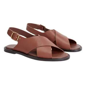 EVERLANE Women’s Leather The City Crossover Slingback Sandal in Rum-Size 11