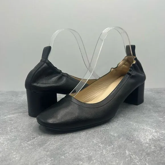 Everlane Womens The Day Black Leather Block Heels Sandals Size 8.5 Slip On Comfy