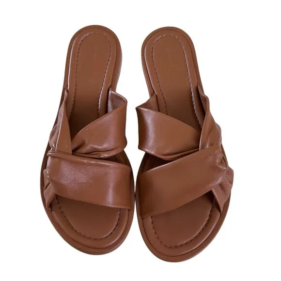 EVERLANE Women's The Day Twist Leather Slide Sandal in Desert Tan-Size 9