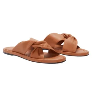 EVERLANE Women's The Day Twist Leather Slide Sandal in Desert Tan-Size 9