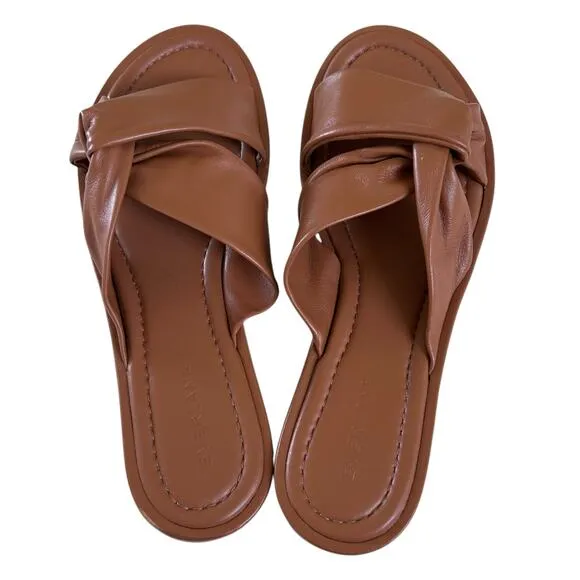 EVERLANE Women's The Day Twist Leather Slide Sandal in Desert Tan-Size 9