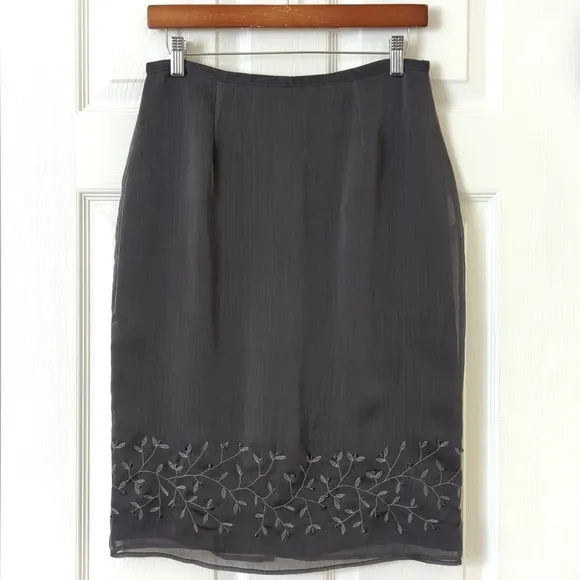 Express 90's Vintage Vine Embroidered &amp; Beaded Straight Knee Length Skirt 9/10