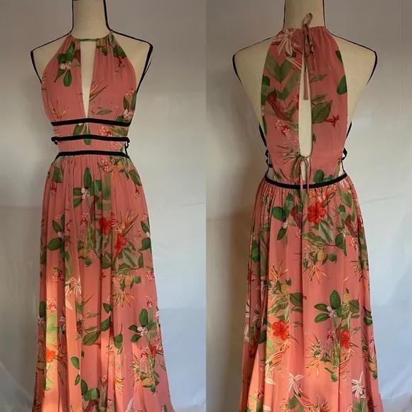 Express Pink Floral Cut Out Maxi -  Medium