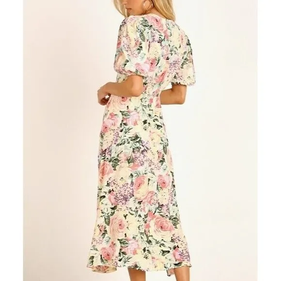 Faithfull the Brand Marie Louise Midi Dress XL Vennisa Floral Yellow