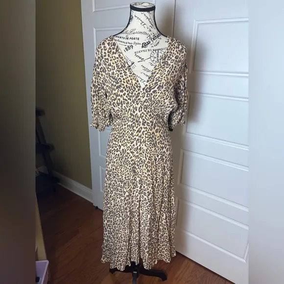 Faithfull the Brand Marie Louise Mila Leopard Animal Print Midi Dress 6