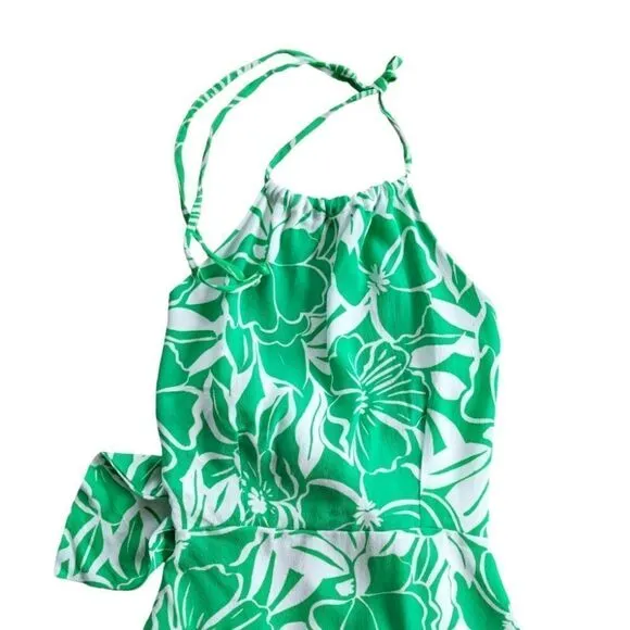 Faithfull The Brand Midi Halter Dress Summer  Tropical Lined Crepe Tie Back Sz 6