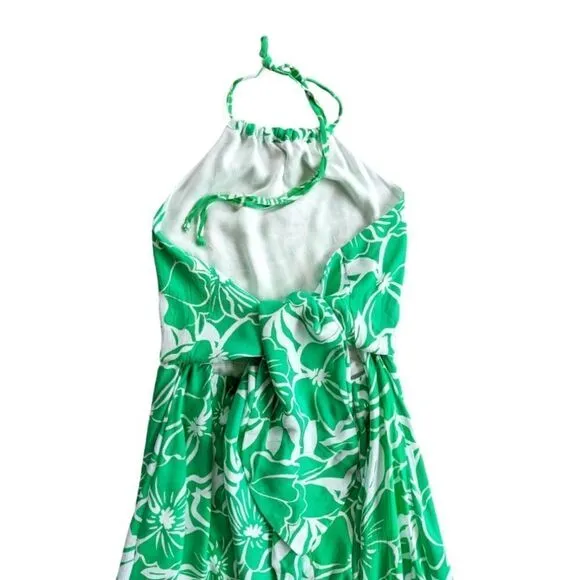 Faithfull The Brand Midi Halter Dress Summer  Tropical Lined Crepe Tie Back Sz 6