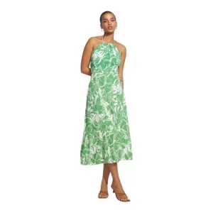 Faithfull The Brand Midi Halter Dress Summer  Tropical Lined Crepe Tie Back Sz 6