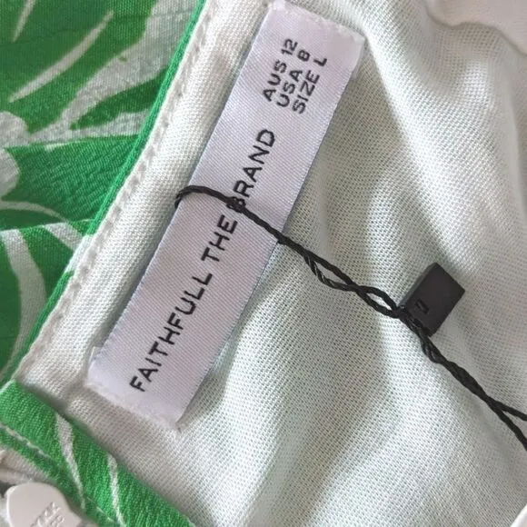 Faithfull The Brand Midi Halter Dress Summer  Tropical Lined Crepe Tie Back Sz 6