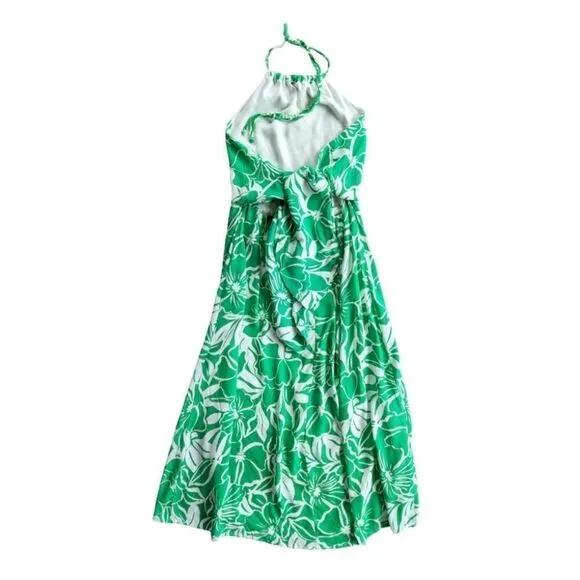 Faithfull The Brand Midi Halter Dress Summer  Tropical Lined Crepe Tie Back Sz 6