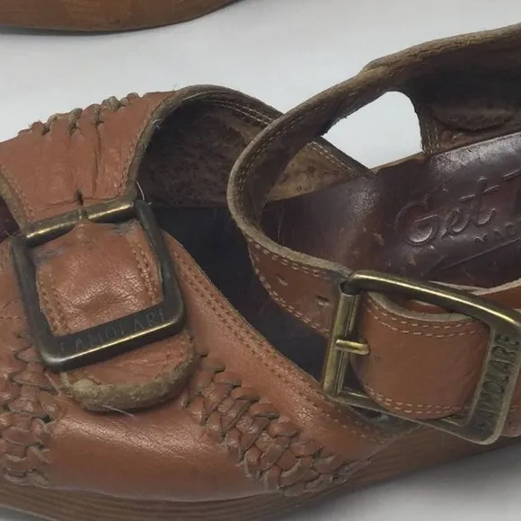 Famolare Tan Leather Wedge Sandals  &quot;Go There&quot; 8M