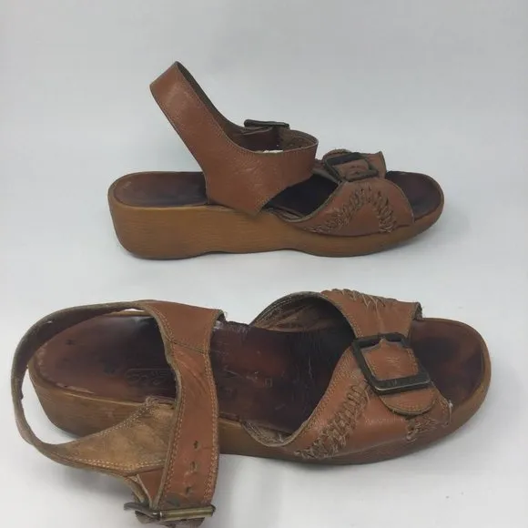 Famolare Tan Leather Wedge Sandals  &quot;Go There&quot; 8M